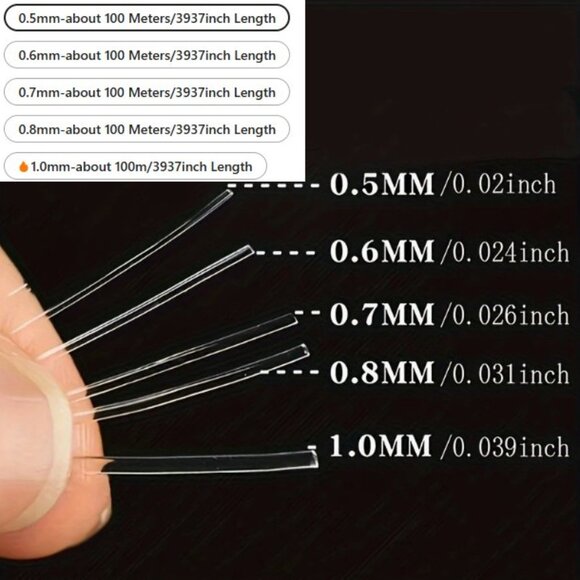 Crystal Tec Elastic Beading Cord 0.5-1mm Transparent Stretch String 328 feet - Picture 3 of 3